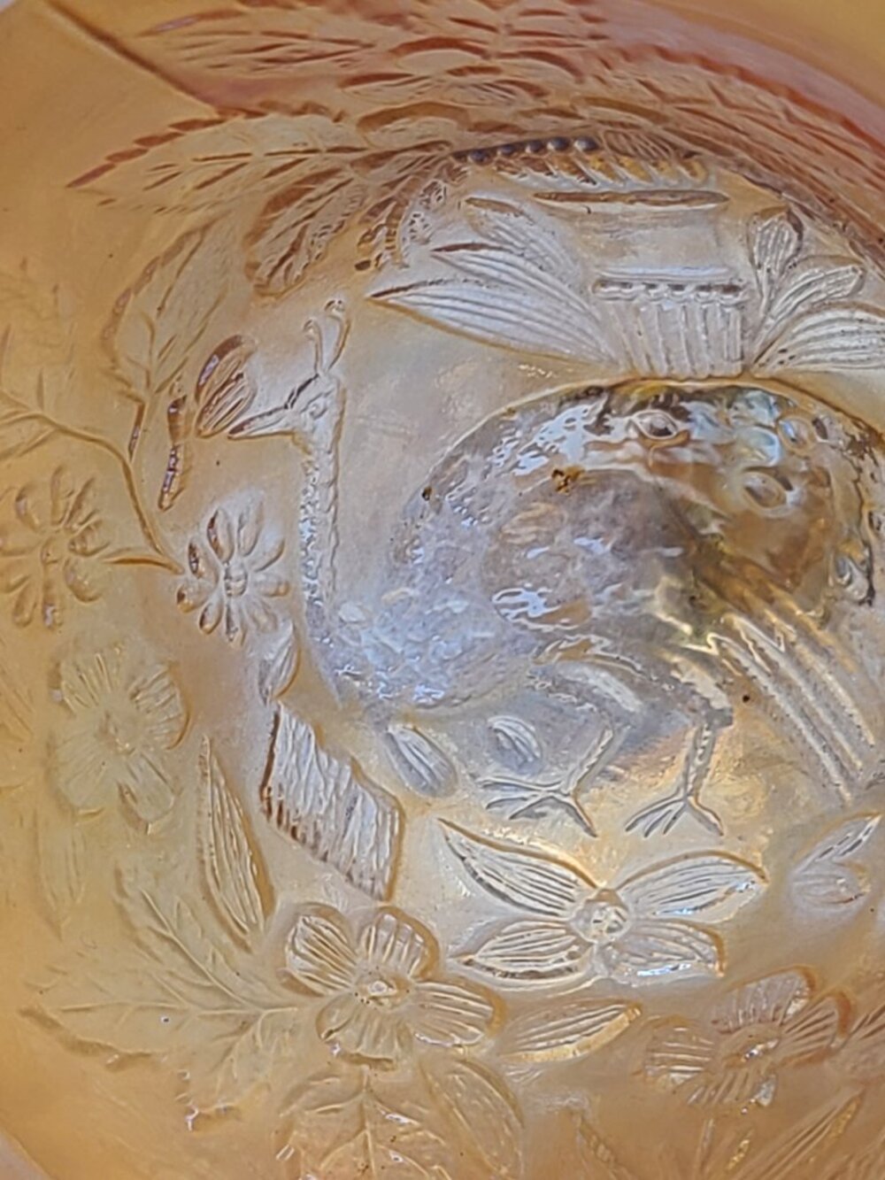 Fenton Antique Peacock Urn Compote Marigold Carnival Glass 5.5" - Picture 8 of 11